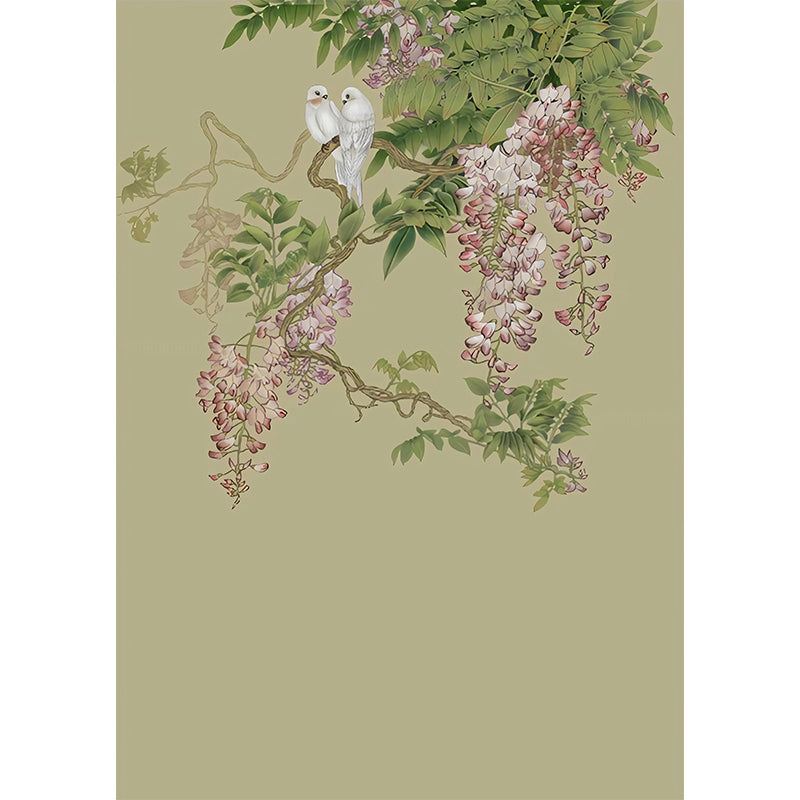 Romantic Wisteria Mural Wallpaper for Gallery, Green and Purple, Made to Measure Clearhalo 'Wall Decor' 'Wall Mural' 969439