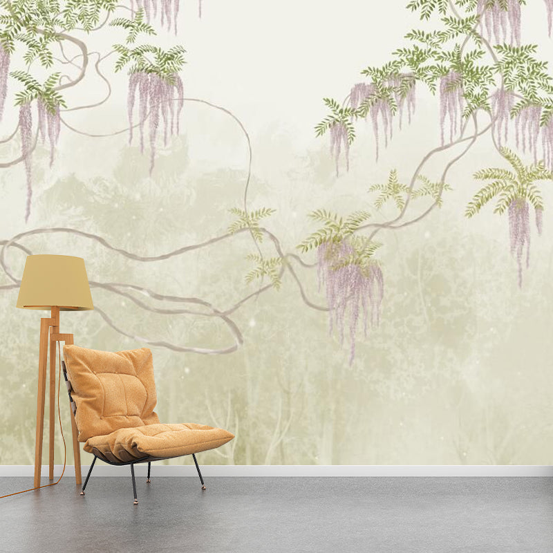 Moisture-Resistant Entwined Vine Mural Personalized Size Wall Covering for Coffee Shop Purple-Green Clearhalo 'Wall Decor' 'Wall Mural' 969446