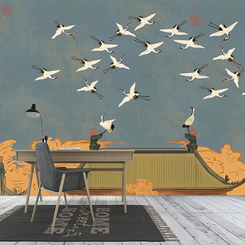 Blue Sky and Bird Mural Wallpaper Waterproof Wall Covering for Accent Wall Blue Clearhalo 'Wall Decor' 'Wall Mural' 969466