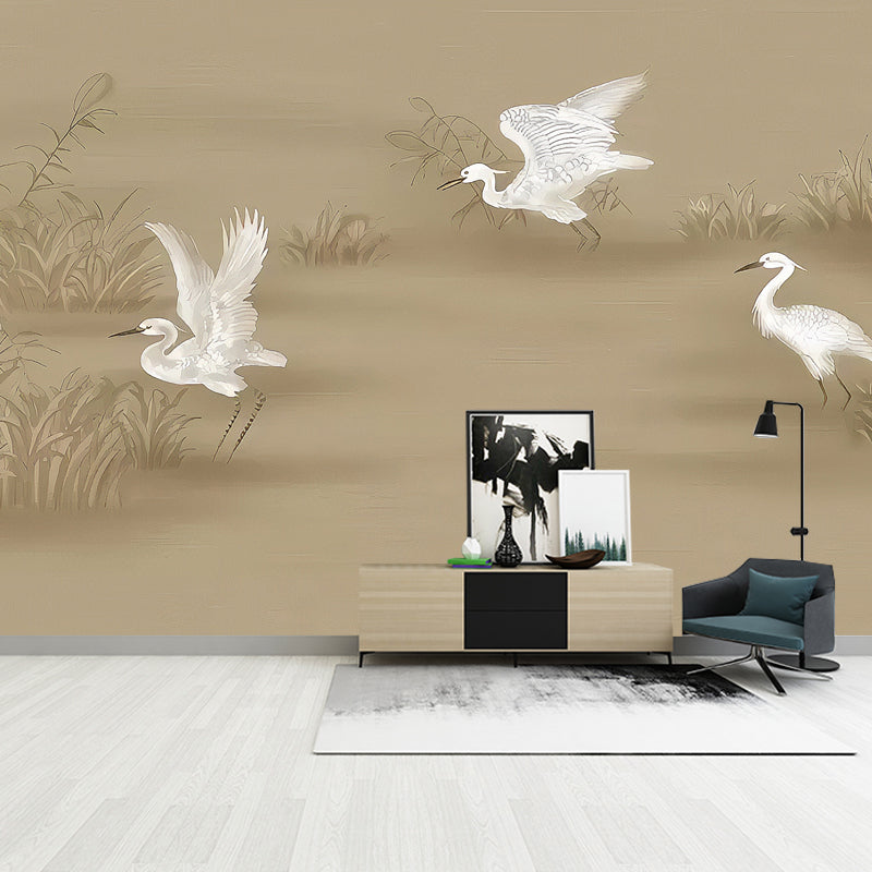 Illustration Style Egret Mural Wallpaper Personalized Size Wall Decor for Guest Room, Made to Measure Coffee Clearhalo 'Wall Decor' 'Wall Mural' 969471