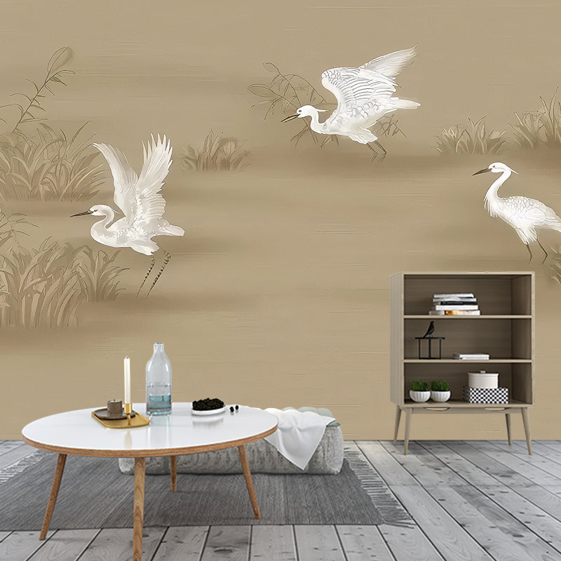 Illustration Style Egret Mural Wallpaper Personalized Size Wall Decor for Guest Room, Made to Measure Clearhalo 'Wall Decor' 'Wall Mural' 969472