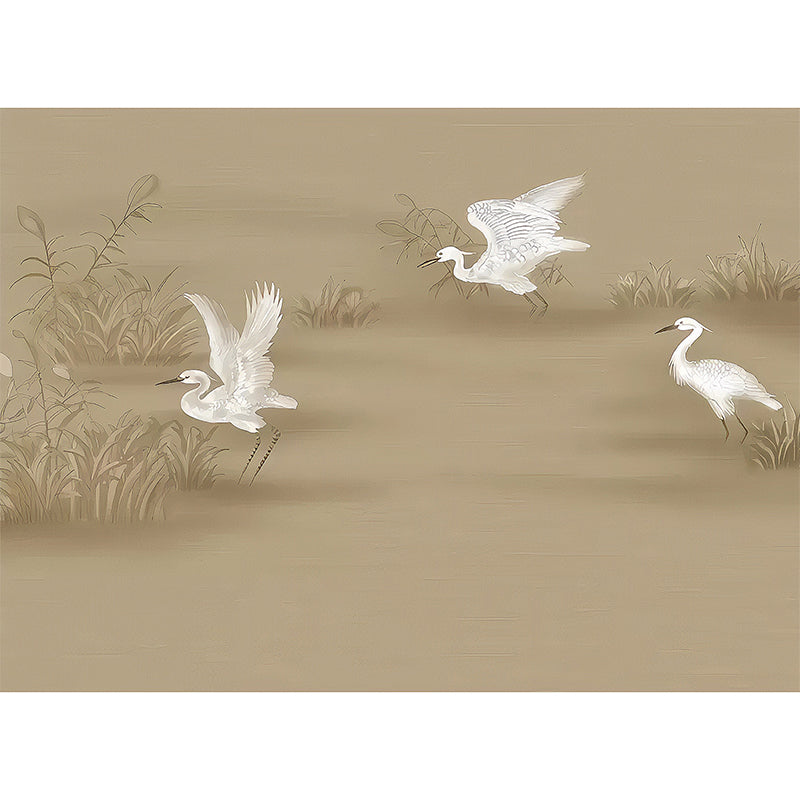 Illustration Style Egret Mural Wallpaper Personalized Size Wall Decor for Guest Room, Made to Measure Clearhalo 'Wall Decor' 'Wall Mural' 969474