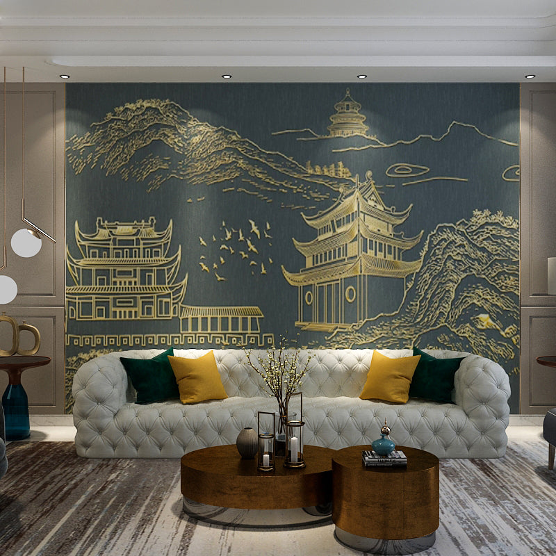 Chinese Construction Wall Decor for Bedroom Classic Wall Mural, Personalized Size Available Clearhalo 'Wall Decor' 'Wall Mural' 969492