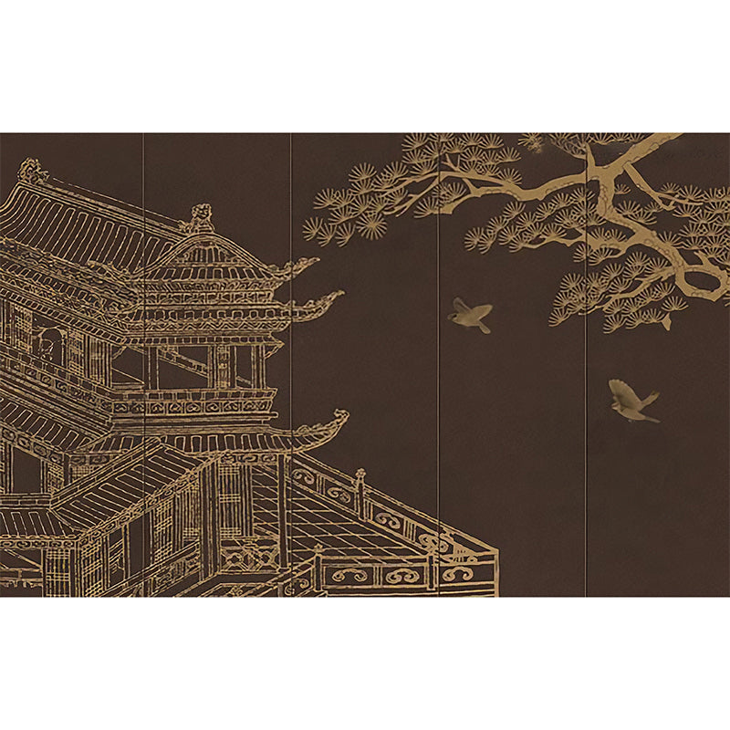 Nostalgic Mural Brown Garret and Tree Living Room Wall Covering, Full Size Clearhalo 'Wall Decor' 'Wall Mural' 969504