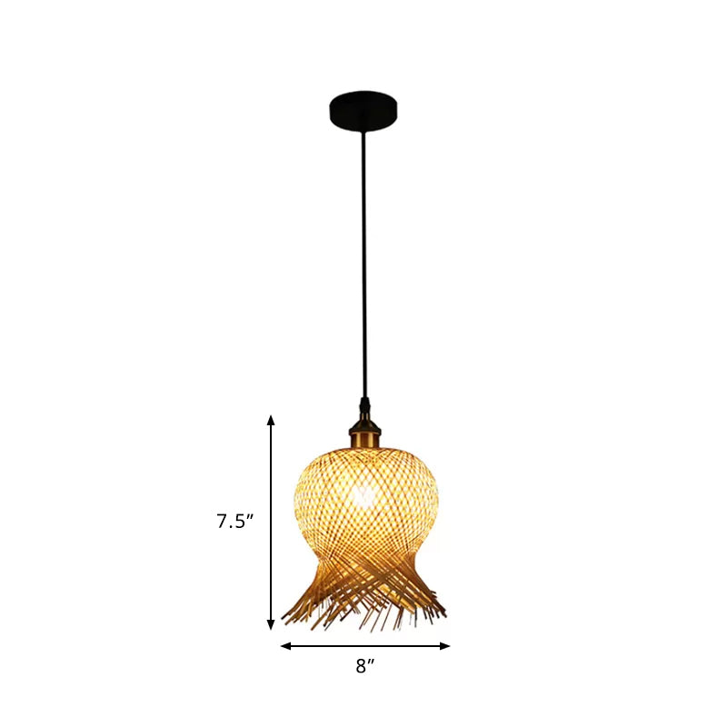 Jellyfish Shape Hand-Woven Bamboo Hanging Lamp Asian 1-Light Beige Pendant Light for Restaurant Clearhalo 'Ceiling Lights' 'Pendant Lights' 'Pendants' Lighting' 969512