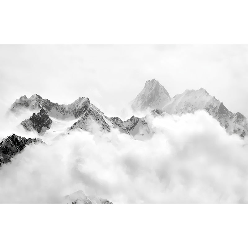 Peak and Cloud Wall Mural in Black and White, Minimalist Wall Covering for Home Decoration Clearhalo 'Wall Decor' 'Wall Mural' 969553