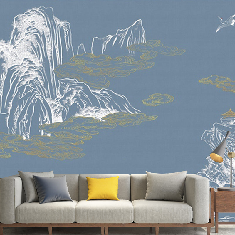 Waterproof Mountain Mural Wallpaper Non-Woven Fabric Wall Decor for Accent Wall Blue Clearhalo 'Wall Decor' 'Wall Mural' 969555