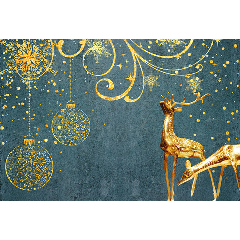 Scandinavian Deer Wall Art in Blue and Gold Accent Wall Mural Wallpaper, Made to Measure Clearhalo 'Wall Decor' 'Wall Mural' 969573