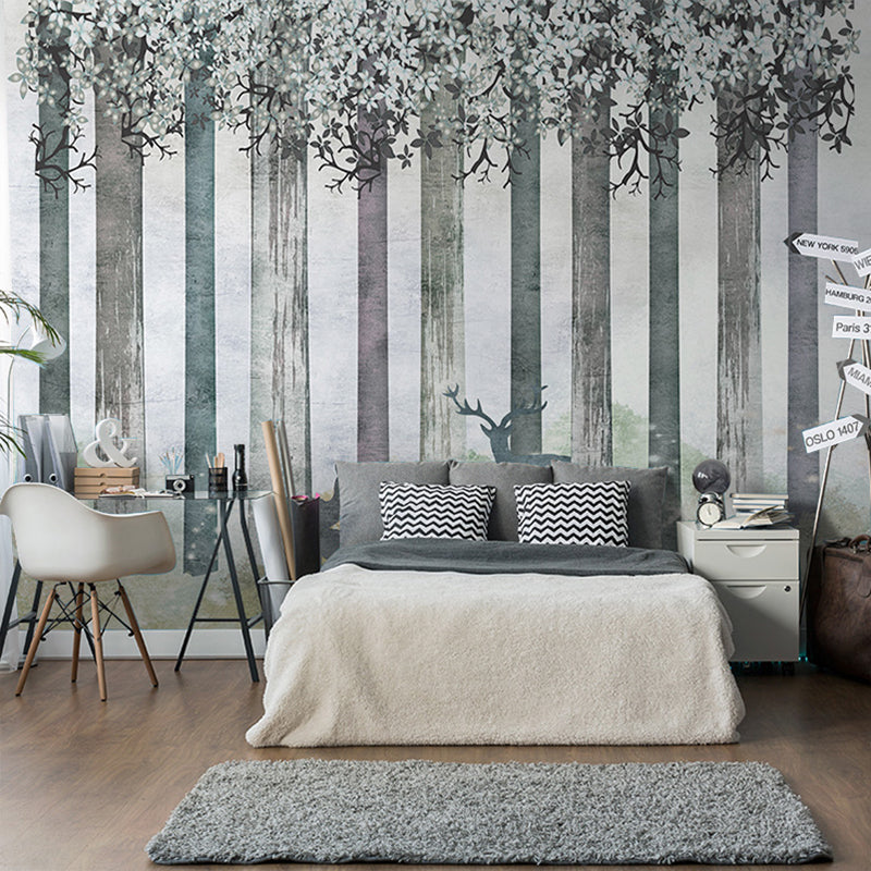 Grey Deer Wall Covering Water-Resistant Mural Wallpaper for Living Room Grey Clearhalo 'Wall Decor' 'Wall Mural' 969575