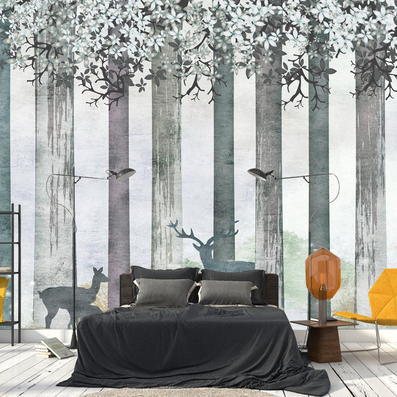 Grey Deer Wall Covering Water-Resistant Mural Wallpaper for Living Room Clearhalo 'Wall Decor' 'Wall Mural' 969576