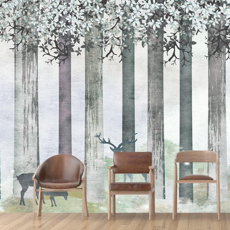 Grey Deer Wall Covering Water-Resistant Mural Wallpaper for Living Room Clearhalo 'Wall Decor' 'Wall Mural' 969577