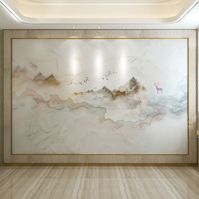 Watercolors Sunrise Mural Wallpaper for Bedroom, Grey and Brown, Made to Measure Clearhalo 'Wall Decor' 'Wall Mural' 969651