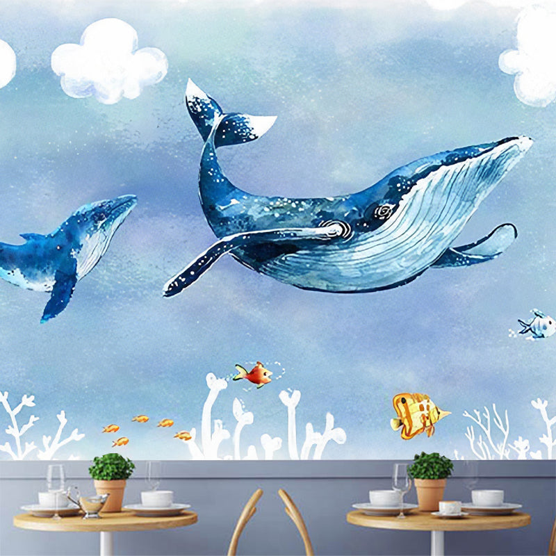 Moisture-Resistant Dolphin Wall Covering Non-Woven Fabric Contemporary Wall Mural for Kids Blue Clearhalo 'Wall Decor' 'Wall Mural' 969845