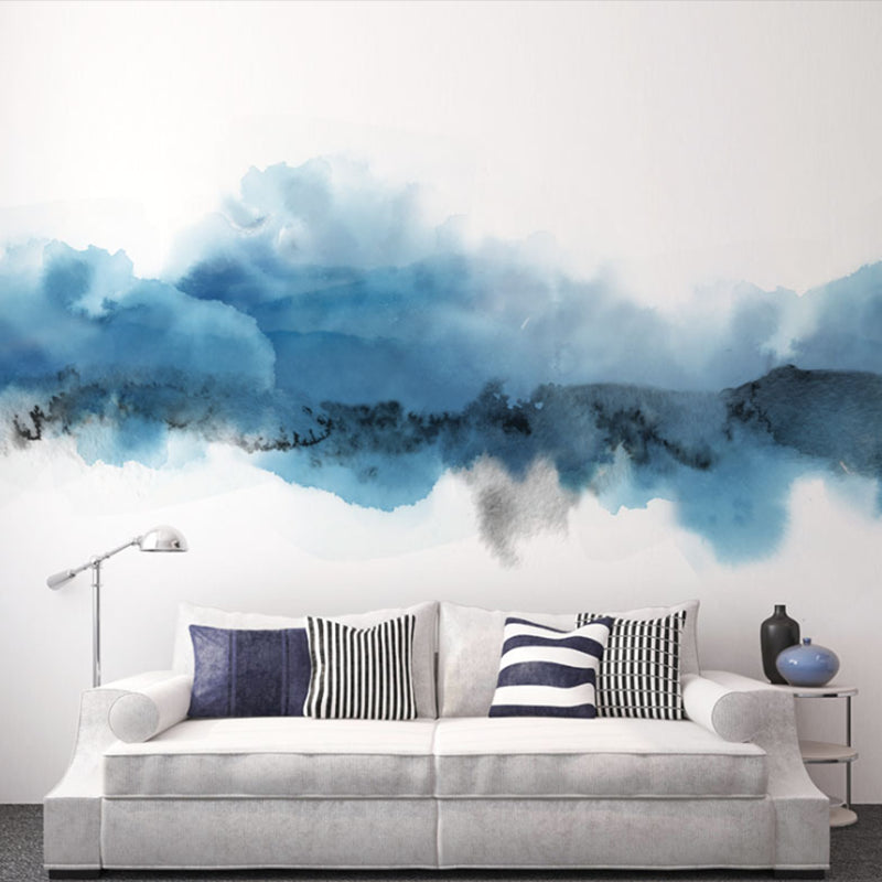 Full Size Modern Wall Art Blue and White Cloud Mural Wallpaper, Custom Size Available Blue Clearhalo 'Wall Decor' 'Wall Mural' 969850