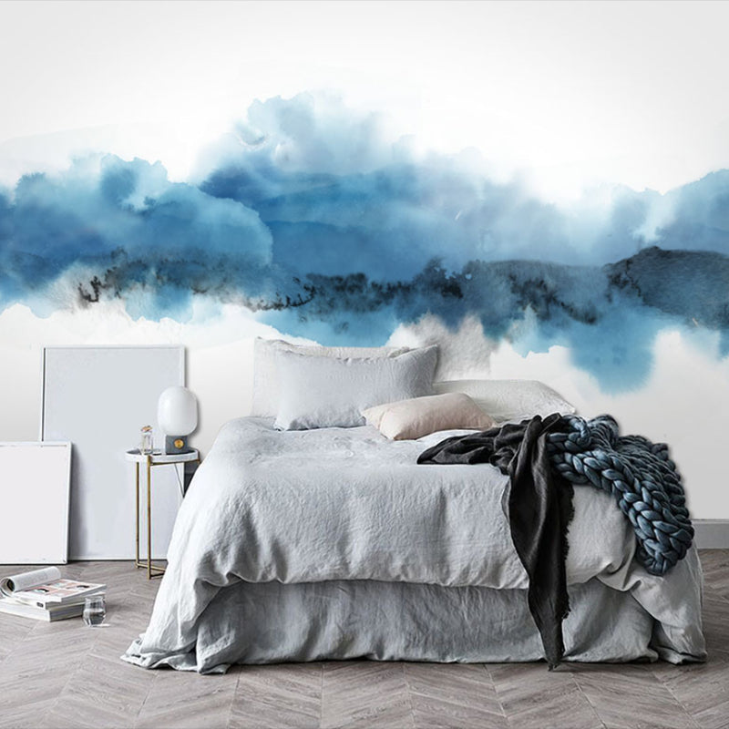 Full Size Modern Wall Art Blue and White Cloud Mural Wallpaper, Custom Size Available Clearhalo 'Wall Decor' 'Wall Mural' 969851