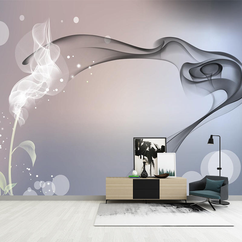 Contemporary Smoke and Bubble Mural Grey and Blue Home Decoration Wall Covering, Made to Measure Gray-Blue Clearhalo 'Wall Decor' 'Wall Mural' 969880