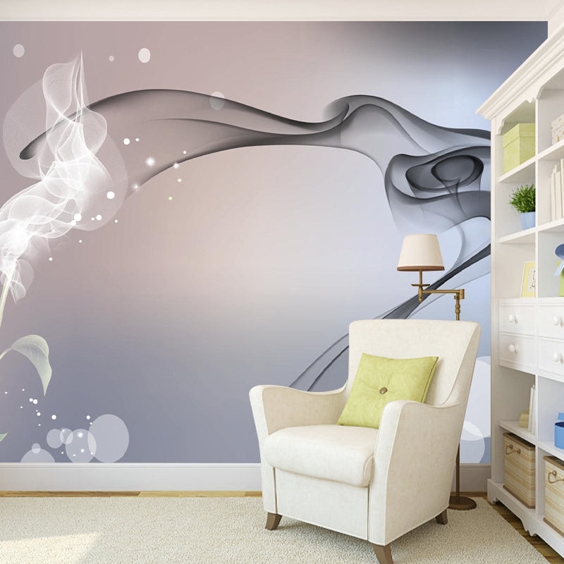 Contemporary Smoke and Bubble Mural Grey and Blue Home Decoration Wall Covering, Made to Measure Clearhalo 'Wall Decor' 'Wall Mural' 969882