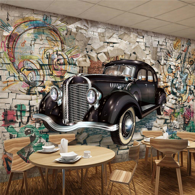 Waterproofing Car and Brick Mural Personalized Size Wall Covering for Coffee Shop Clearhalo 'Wall Decor' 'Wall Mural' 969910