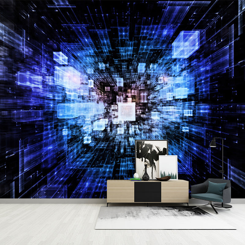 Contemporary 3D Visual Space Mural for Office Decoration, Extra Large Wall Art in Dark Blue Blue Clearhalo 'Wall Decor' 'Wall Mural' 969923