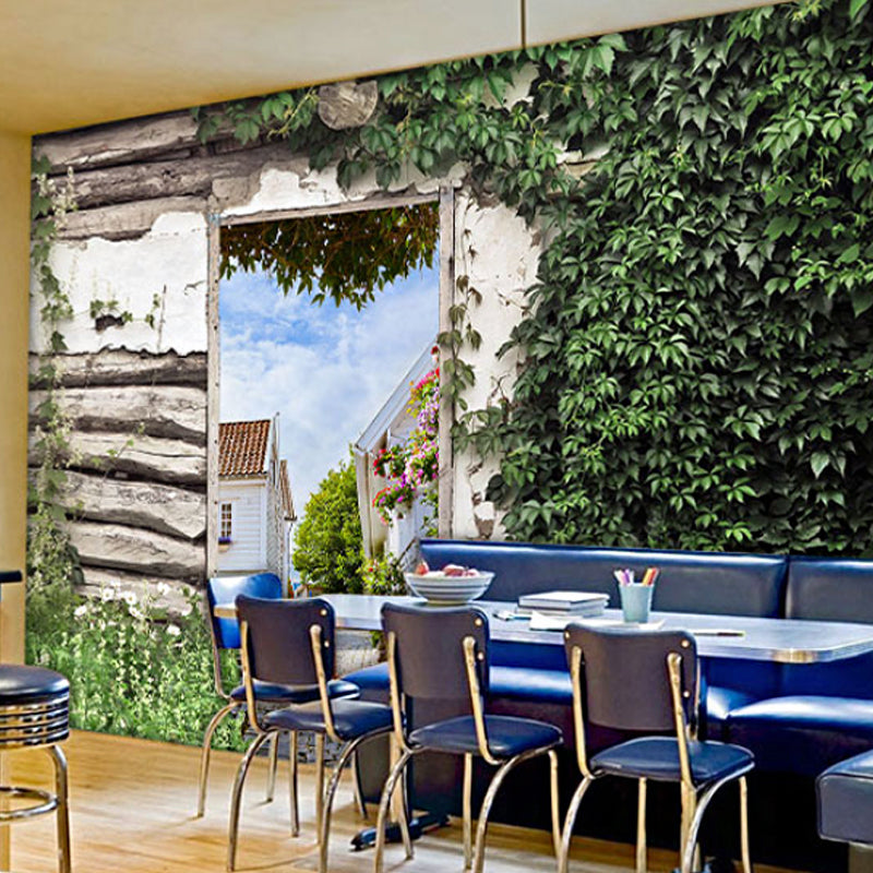 Green Plant Wall Mural Stain-Resistant Wall Covering in Soft Green for Coffee Shop Clearhalo 'Wall Decor' 'Wall Mural' 969984