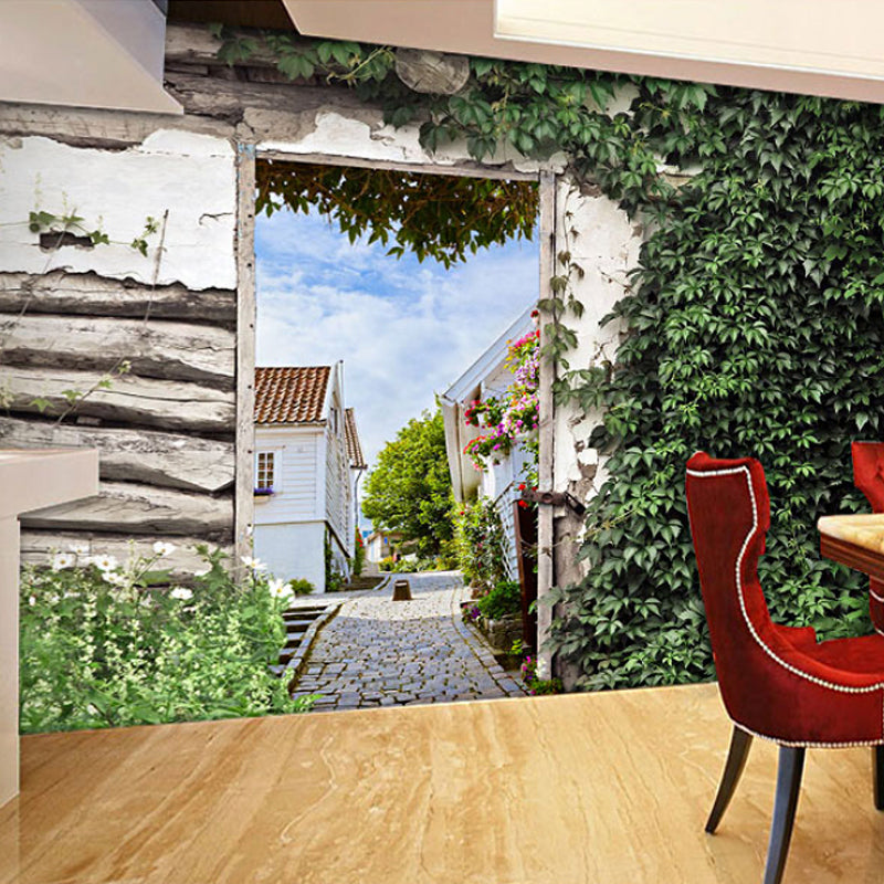 Green Plant Wall Mural Stain-Resistant Wall Covering in Soft Green for Coffee Shop Clearhalo 'Wall Decor' 'Wall Mural' 969985