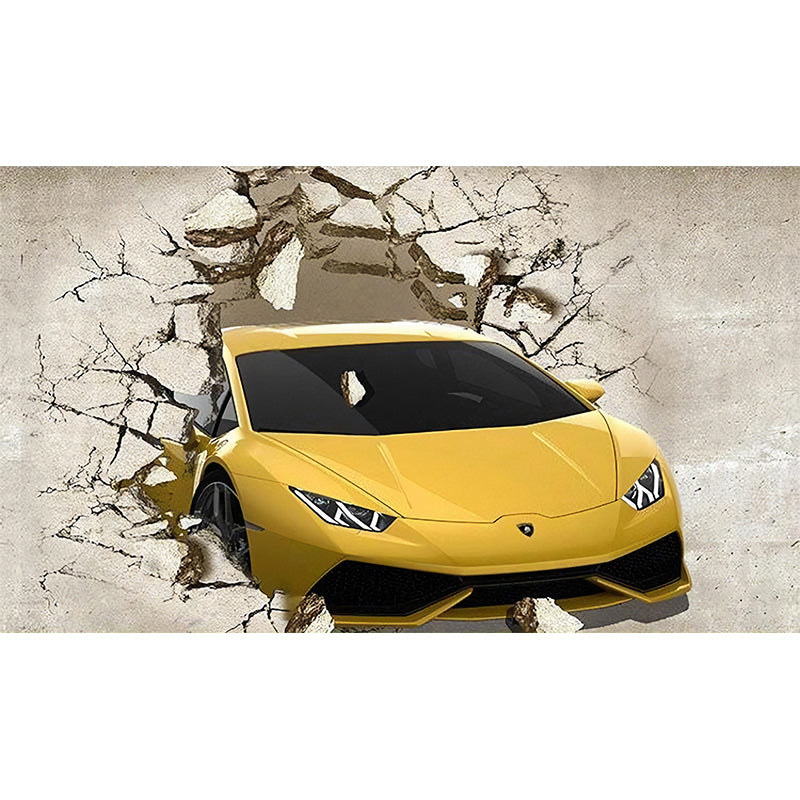 Full Size Illustration Car Mural for Living Room, Yellow and Beige, Custom-Printed Clearhalo 'Wall Decor' 'Wall Mural' 970031