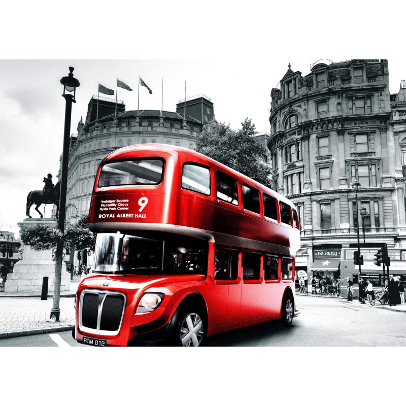 Extra Large Vintage Mural Wallpaper Grey and Red England Bus Wall Covering, Custom Size Available Clearhalo 'Wall Decor' 'Wall Mural' 970036