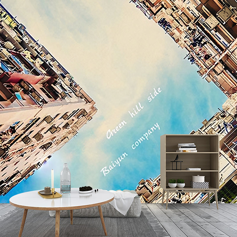 Fresh Urban Building Mural Wallpaper for Office Retro Wall Decor, Made to Measure Clearhalo 'Wall Decor' 'Wall Mural' 970040