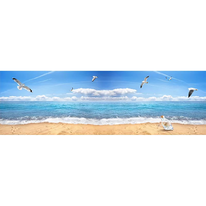 Fresh Seashore and Seagull Mural for Living Room, Personalizes Size Wall Covering in Soft Blue Clearhalo 'Wall Decor' 'Wall Mural' 970050