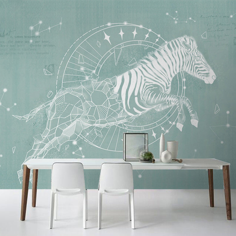 Horse Mural Wallpaper in Green and White, Minimalist Wall Covering for Accent Wall Clearhalo 'Wall Decor' 'Wall Mural' 970108