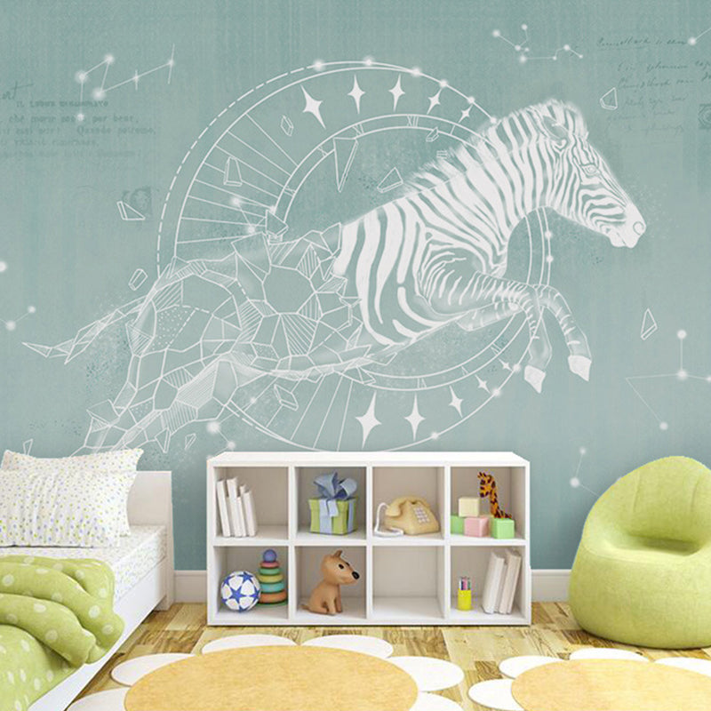 Horse Mural Wallpaper in Green and White, Minimalist Wall Covering for Accent Wall Clearhalo 'Wall Decor' 'Wall Mural' 970109