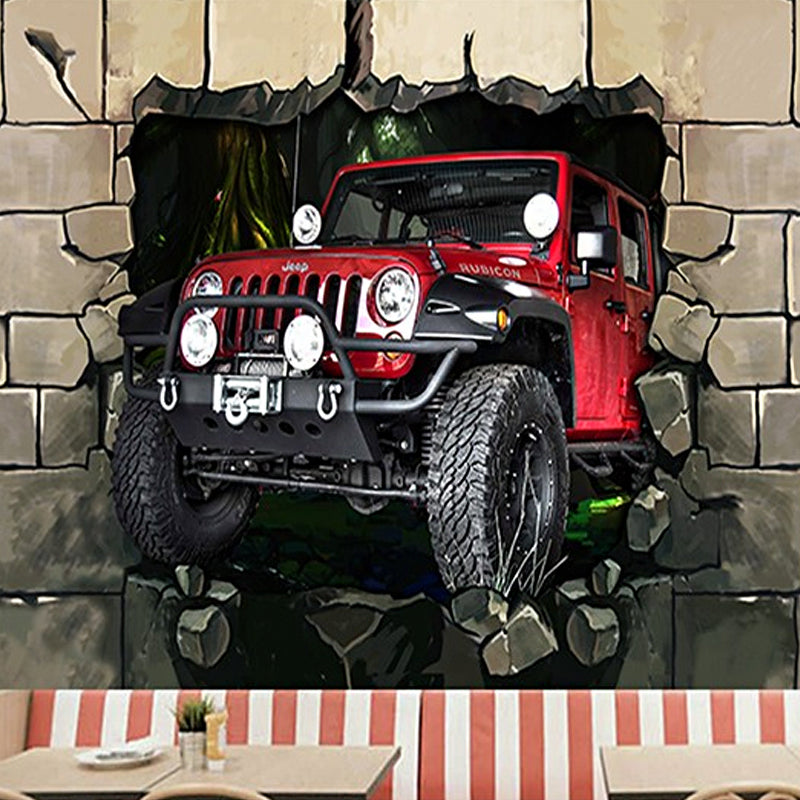 Illustration 3D Car Mural Extra Large Wall Art for Bar, Personalized Size Available Clearhalo 'Wall Decor' 'Wall Mural' 970138