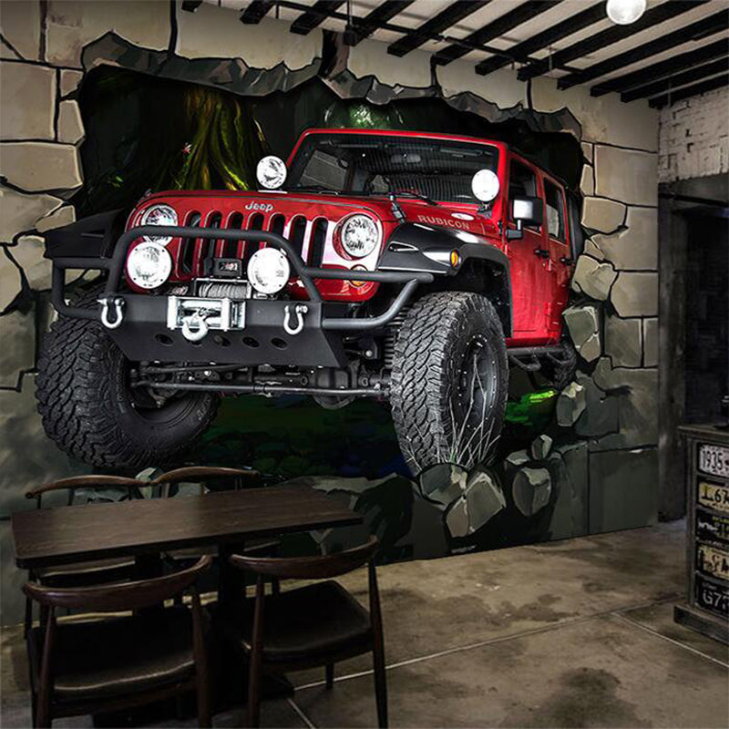 Illustration 3D Car Mural Extra Large Wall Art for Bar, Personalized Size Available Clearhalo 'Wall Decor' 'Wall Mural' 970139