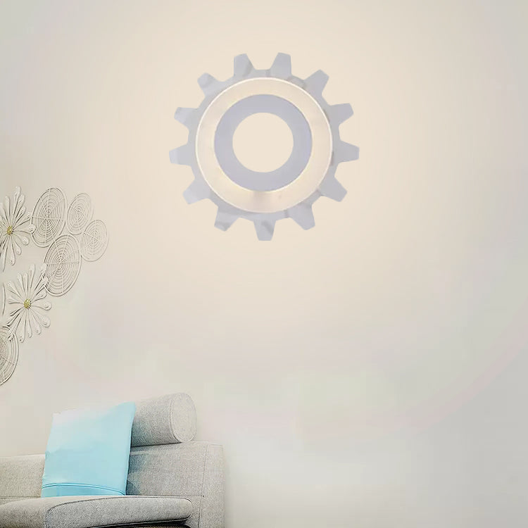 White Finish Gear Wall Sconce Creative Acrylic LED Wall Light for Boys Girls Bedroom Clearhalo 'Wall Lamps & Sconces' 'Wall Lights' Lighting' 97376