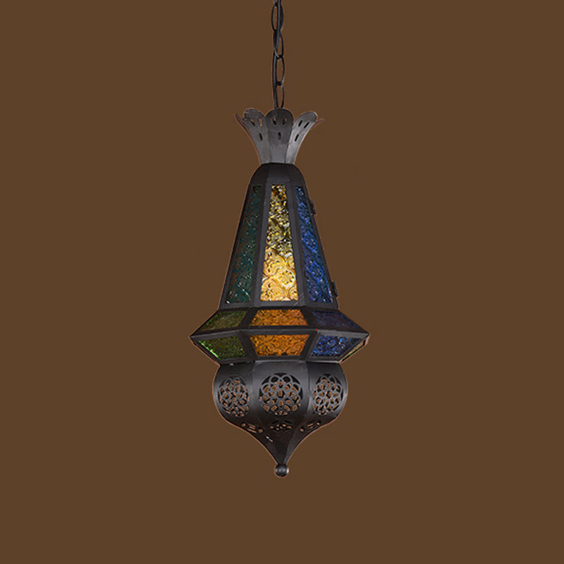 1 Light Pendant Light Fixture Decorative Restaurant Ceiling Lamp with Lantern Cut Glass Shade in Black/Bronze Clearhalo 'Ceiling Lights' 'Pendant Lights' 'Pendants' Lighting' 974331