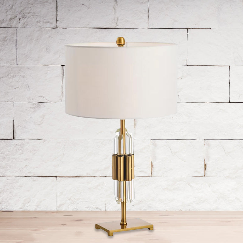 Crystal Rod Nightstand Light Postmodern Single White and Gold Table Lamp with Drum Fabric Shade Clearhalo 'Lamps' 'Table Lamps' Lighting' 974360