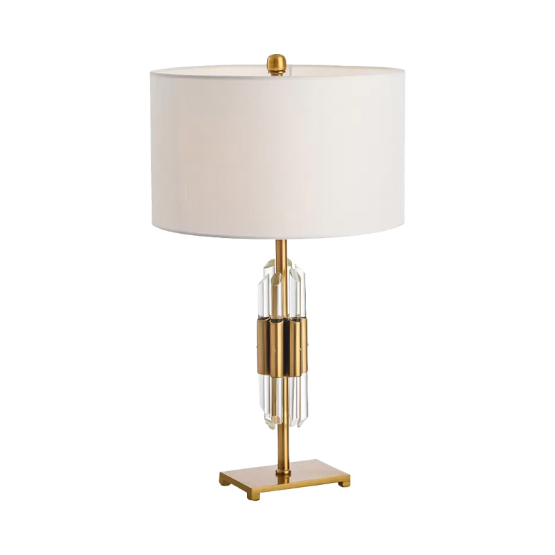Crystal Rod Nightstand Light Postmodern Single White and Gold Table Lamp with Drum Fabric Shade Clearhalo 'Lamps' 'Table Lamps' Lighting' 974362
