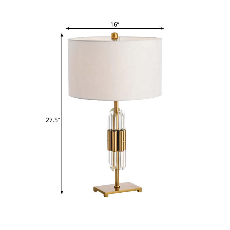 Crystal Rod Nightstand Light Postmodern Single White and Gold Table Lamp with Drum Fabric Shade Clearhalo 'Lamps' 'Table Lamps' Lighting' 974363