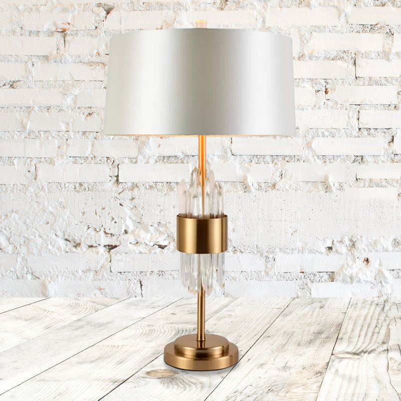 1 Head Living Room Table Light Postmodern White-Brass Nightstand Lamp with Round Fabric Shade White Clearhalo 'Lamps' 'Table Lamps' Lighting' 974364