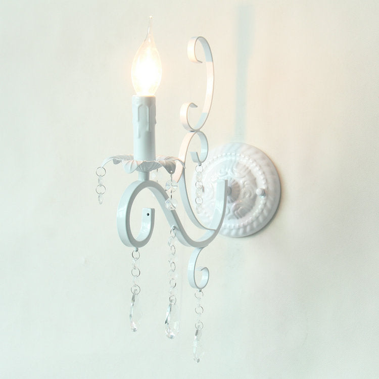 Metal Candle Sconce Light with Crystal Deco 1 Head Traditional Wall Lamp in White for Hallway White Clearhalo 'Wall Lamps & Sconces' 'Wall Lights' Lighting' 97447