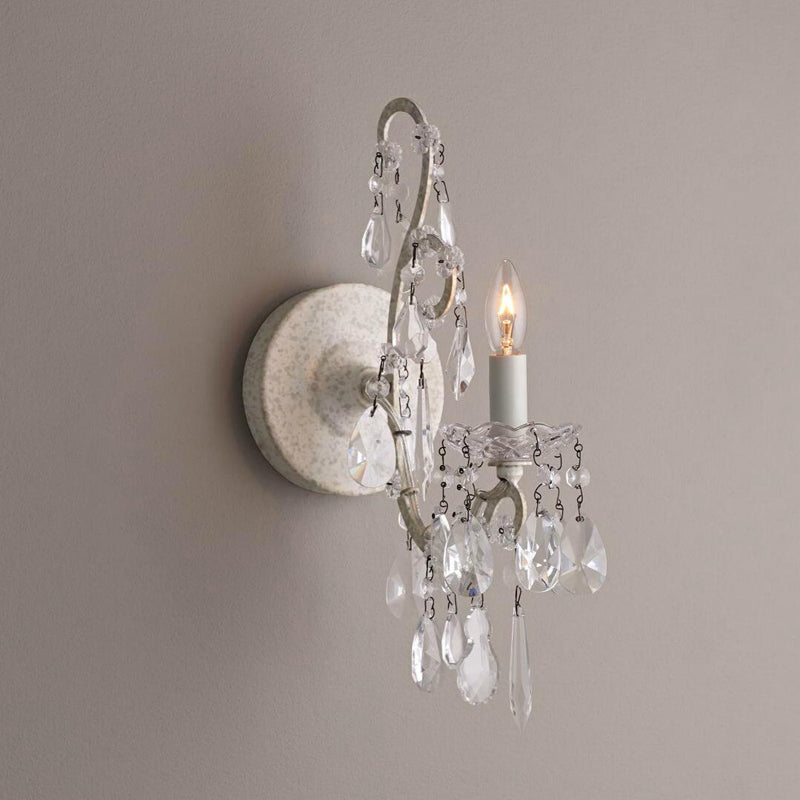 Metal Candle Wall Sconce Dining Room 1-Light Antique Style Sconce Light with Crystal in White Clear Clearhalo 'Wall Lamps & Sconces' 'Wall Lights' Lighting' 97455