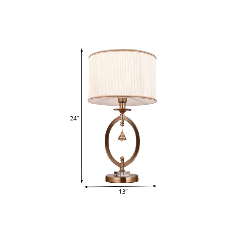 1 Light Bedroom Table Lighting Minimal White Finish Crystal Night Light with Drum Fabric Shade Clearhalo 'Lamps' 'Table Lamps' Lighting' 976799