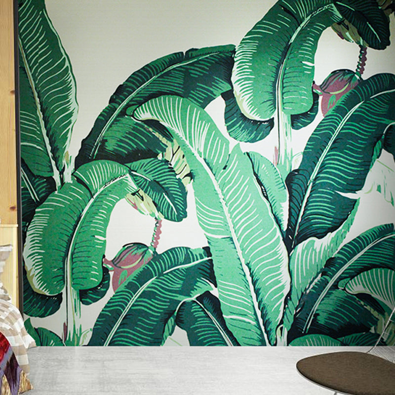 Illustration Style Banana Leaves Mural Extra Large Wall Art for Thai Restaurant, Made to Measure Clearhalo 'Wall Decor' 'Wall Mural' 976957