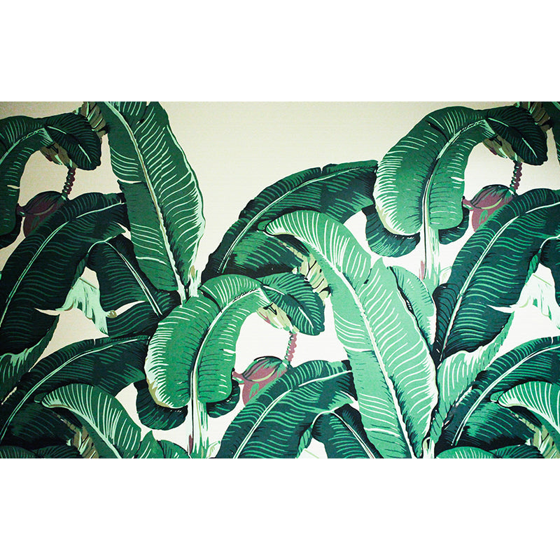 Illustration Style Banana Leaves Mural Extra Large Wall Art for Thai Restaurant, Made to Measure Clearhalo 'Wall Decor' 'Wall Mural' 976958