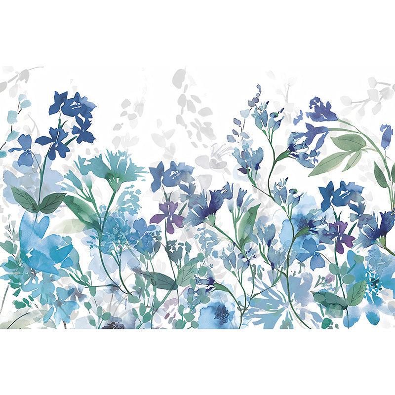 Watercolors of Blossom Mural Wallpaper in Purple and Blue, Contemporary Wall Art for Guest Room Clearhalo 'Wall Decor' 'Wall Mural' 976968