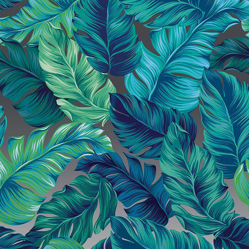 Whole Illustration Minimalist Wall Mural for Home Decoration with Banana Leaves in Green and Blue Clearhalo 'Wall Decor' 'Wall Mural' 976978