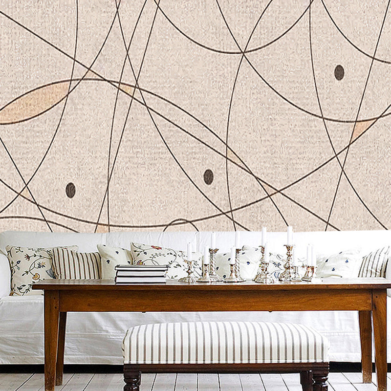 Stain-Resistant Line and Dot Mural Non-Woven Fabric Contemporary Wall Covering for Living Room Light Brown Clearhalo 'Wall Decor' 'Wall Mural' 976991