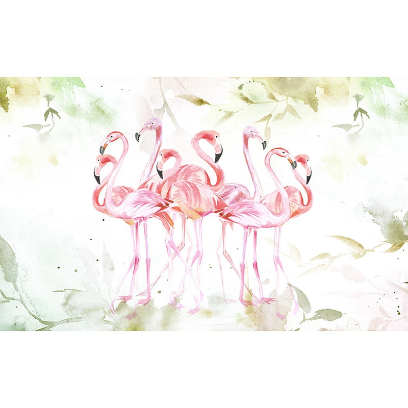 Customized Illustration Fresh Mural Wallpaper for Accent Wall with Flamingo Pattern in Pink Clearhalo 'Wall Decor' 'Wall Mural' 977049