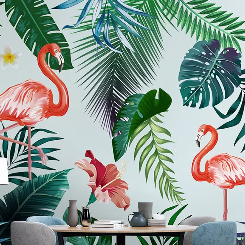 Decorative Flamingo Wall Mural Decal Non-Woven Material Minimalist Wall Covering for Living Room Green-Red Clearhalo 'Wall Decor' 'Wall Mural' 977066