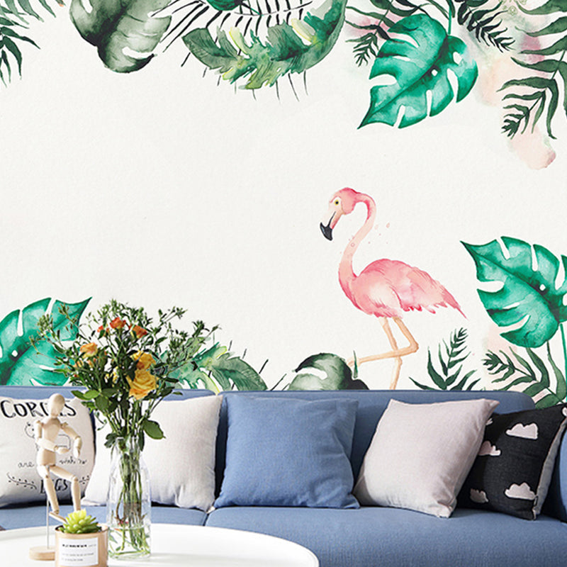 Cute Flamingo Mural Wallpaper for Girl's Bedroom Nordic Wall Covering, Made to Measure Clearhalo 'Wall Decor' 'Wall Mural' 977082